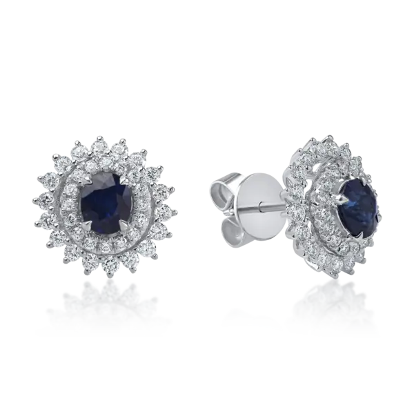 Cercei din aur alb cu safire ovale de 1.29ct si diamante de 0.79ct