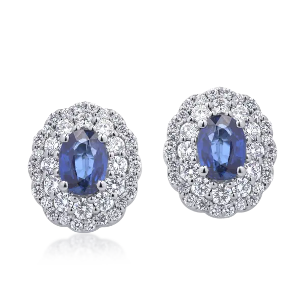 Cercei din aur alb cu safire ovale de 2.02ct si diamante round de 1.13ct