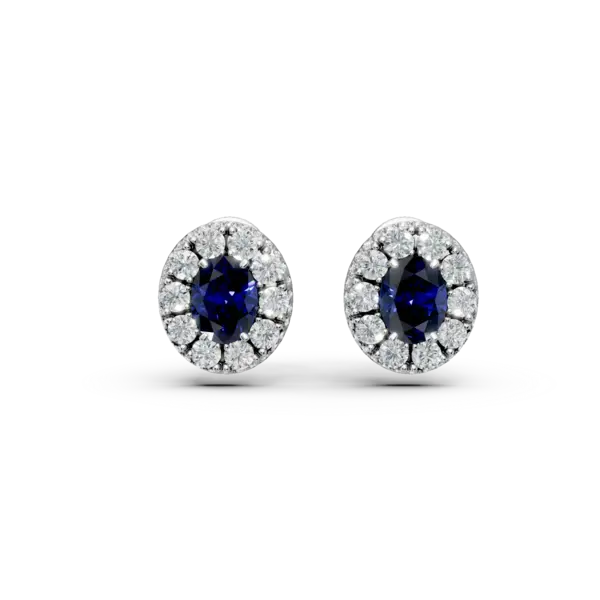Cercei din aur alb cu safire ovale de 2.35ct si diamante round de 2.49ct