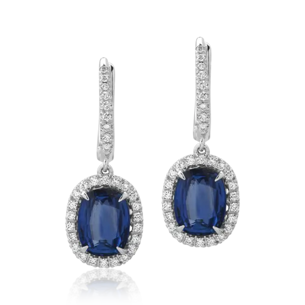 Cercei din aur alb cu safire ovale de 4.19ct si diamante round de 0.42ct