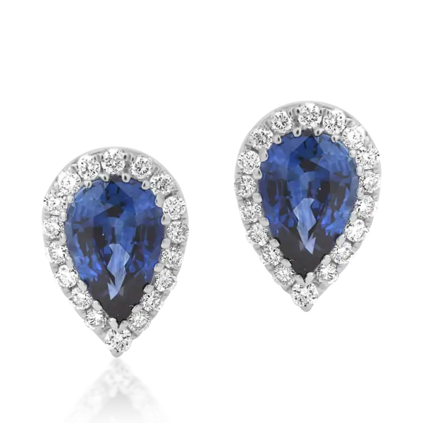 Cercei din aur alb cu safire pear de 0.9ct si diamante de 0.14ct