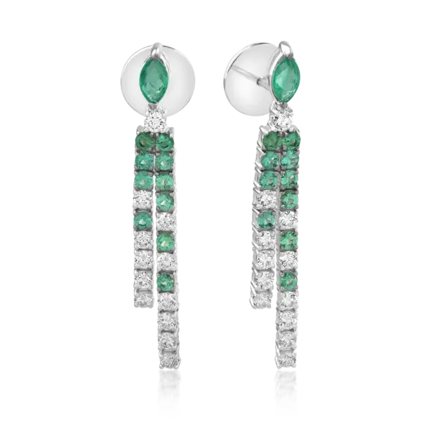 Cercei din aur alb cu smaralde de 0.9ct si diamante de 0.7ct