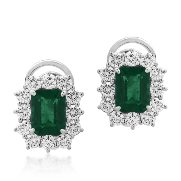 Cercei din aur alb cu smaralde eemrald de 3.55ct si diamante round de 1.98ct