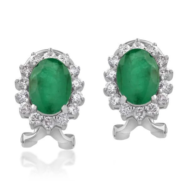 Cercei din aur alb cu smaralde ovale de 2.17ct si diamante round de 0.61ct