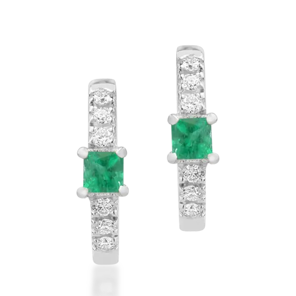 Cercei din aur alb cu smaralde princess de 0.08ct si diamante de 0.06ct pentru copii