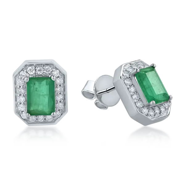 Cercei din aur alb cu smaralde rectangulare de 1.91ct si diamante de 0.39ct