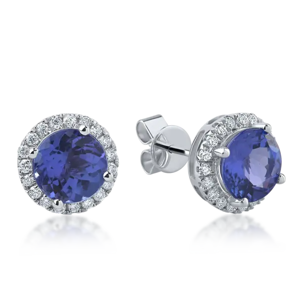 Cercei din aur alb cu tanzanite de 1.89ct si diamante de 0.19ct