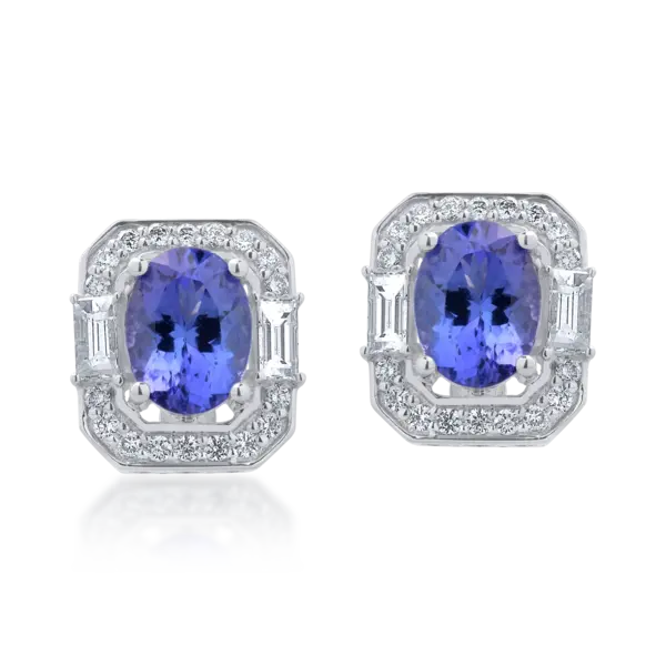 Cercei din aur alb cu tanzanite de 2.74ct si diamante 0.731ct