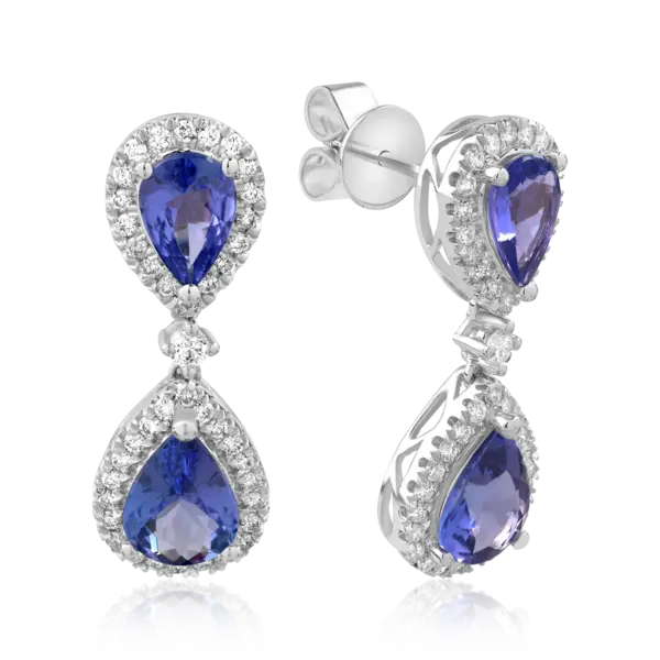 Cercei din aur alb cu tanzanite de 3.1ct si diamante de 0.5ct