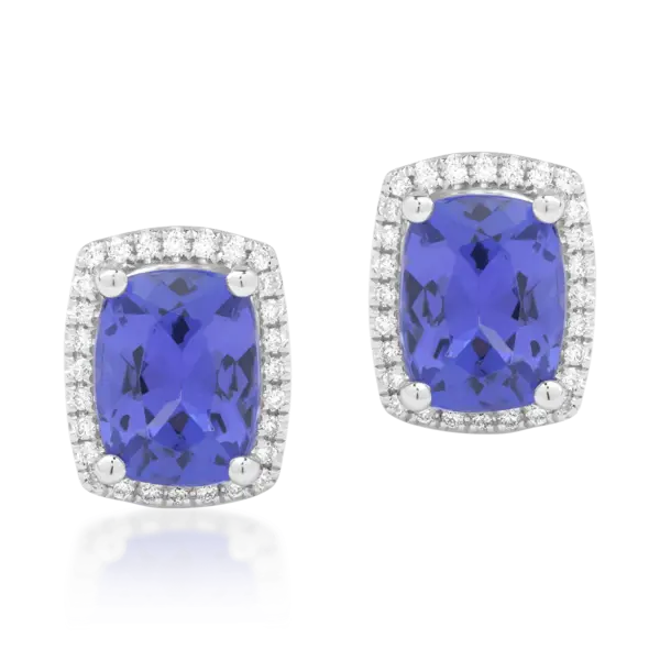 Cercei din aur alb cu tanzanite emerald de 2.7ct si diamante de 0.14ct