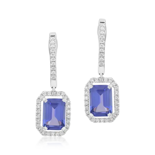 Cercei din aur alb cu tanzanite octogonale de 2.23ct si diamante de 0.23ct