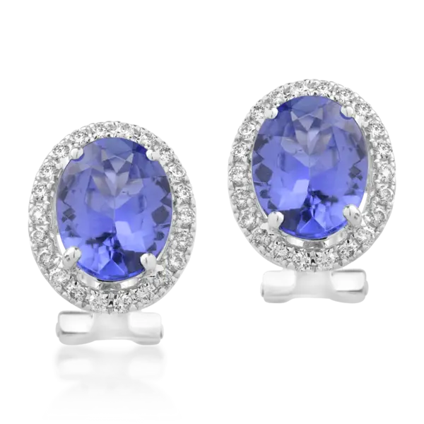 Cercei din aur alb cu tanzanite ovale de 3.64ct si diamante de 0.155ct
