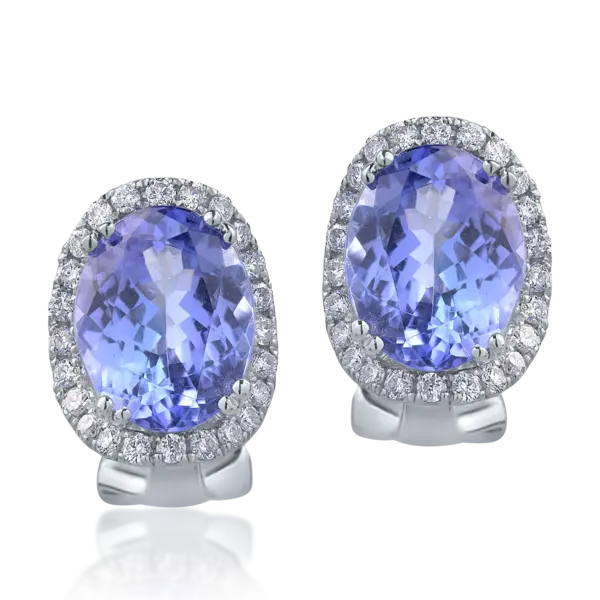Cercei din aur alb cu tanzanite ovale de 4.74ct si diamante round de 0.38ct