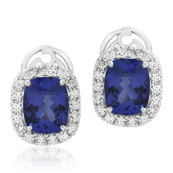 Cercei din aur alb cu tanzanite ovale de 8.22ct si diamante round de 1.6ct