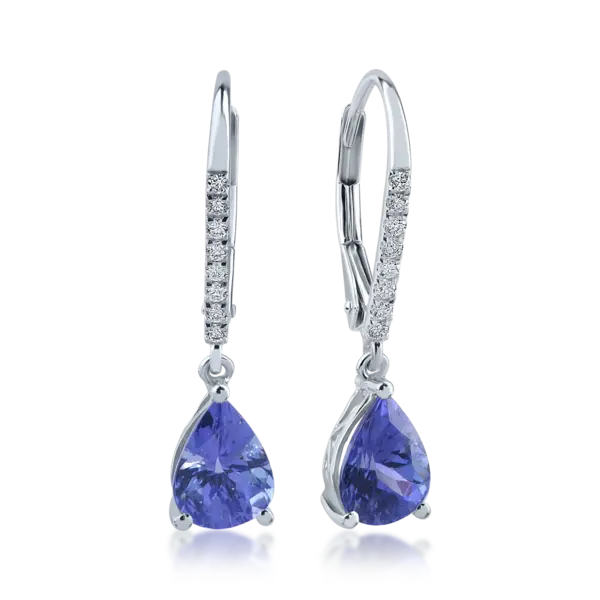 Cercei din aur alb cu tanzanite pear de 2.13ct si diamante de 0.12ct