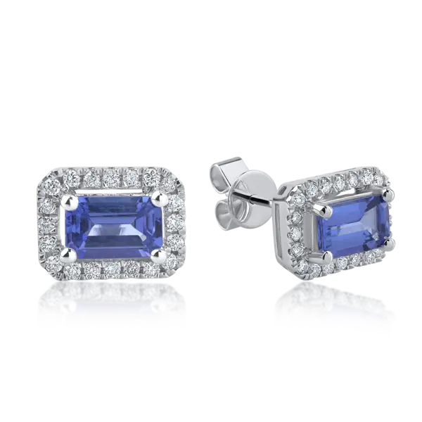Cercei din aur alb cu tanzanite rectangulare de 1.26ct si diamante de 0.2ct