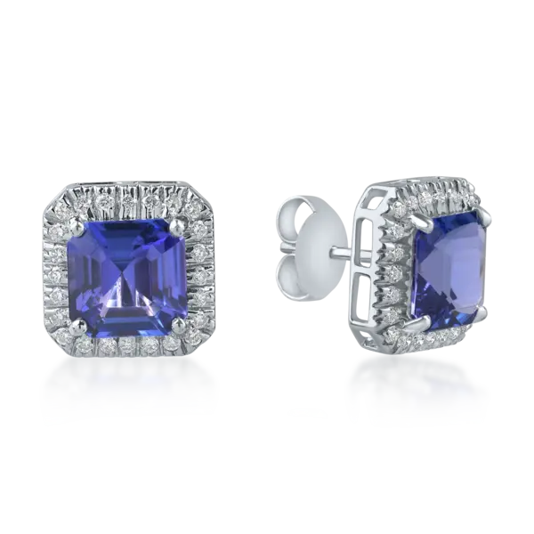 Cercei din aur alb cu tanzanite square de 6.74ct si diamante round de 0.635ct