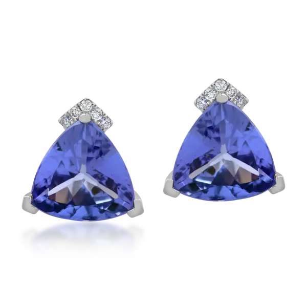 Cercei din aur alb cu tanzanite trillion de 4.41ct si diamante de 0.05ct