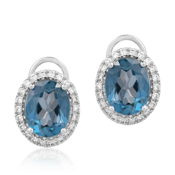Cercei din aur alb cu topaze London blue ovale de 4.71ct si diamante de 0.31ct