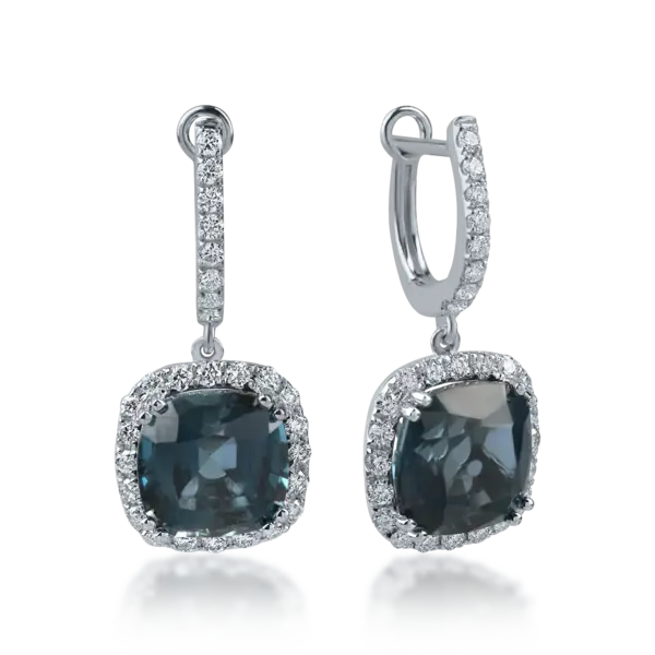 Cercei din aur alb cu topaze london blue rectangulare de 6.1ct si diamante de 0.4ct