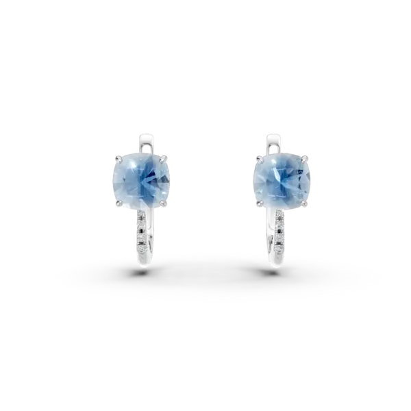 Cercei din aur alb cu topaze swiss blue square de 1.417ct si diamante de 0.023ct
