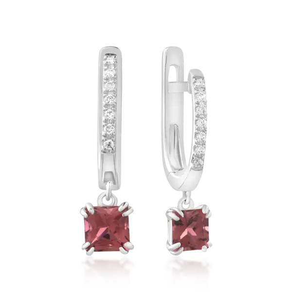Cercei din aur alb cu turmaline de 0.7ct si diamante de 0.05ct