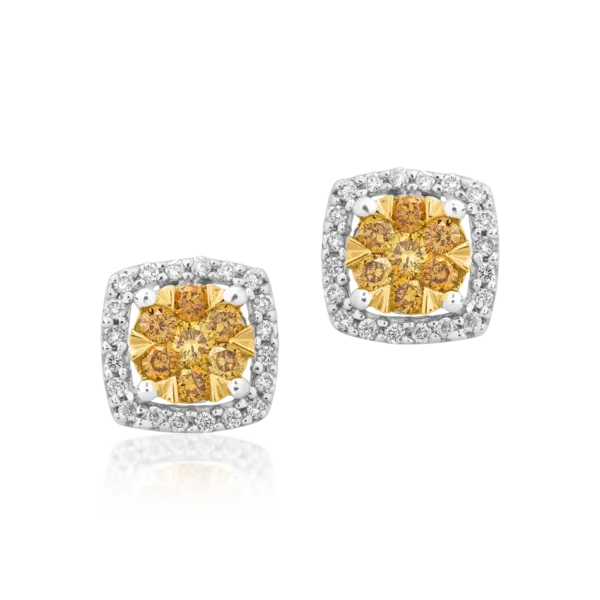 Cercei din aur alb-galben cu fancy diamonds de 0.314ct si diamante de 0.137ct