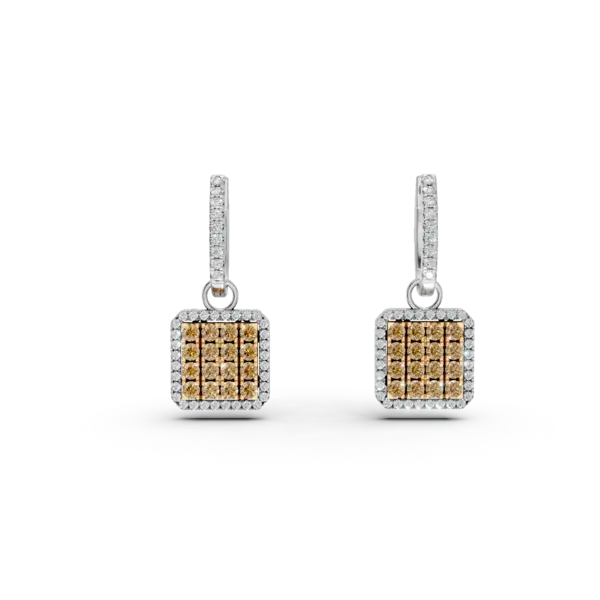Cercei din aur alb-galben cu safire galbene de 0.82ct si diamante de 0.42ct