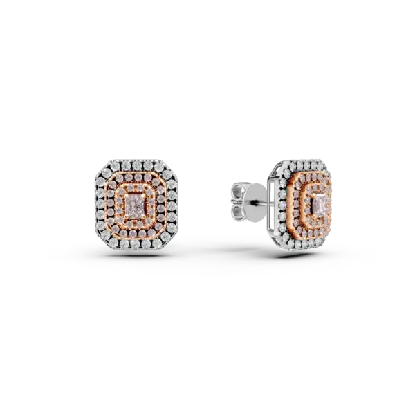 Cercei din aur alb-roz cu diamante roz de 0.62ct si diamante incolore de 0.53ct