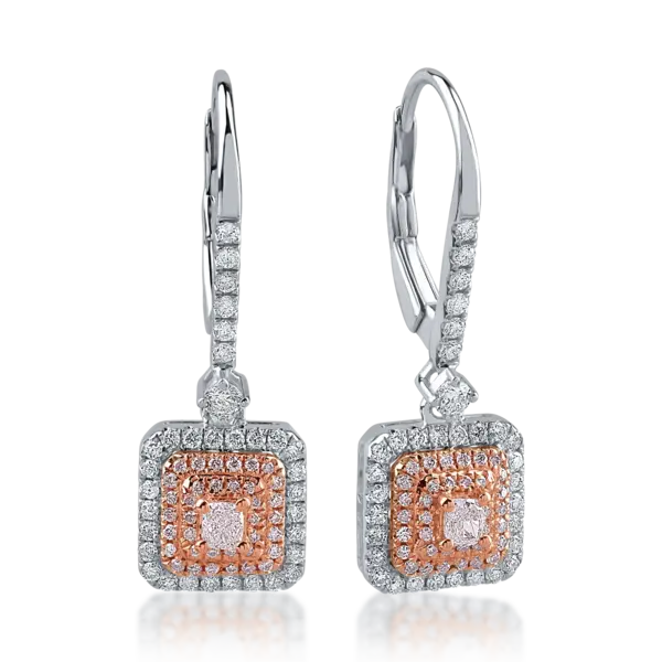 Cercei din aur alb-roz cu diamante transparente de 0.42ct si diamante roz de 0.32ct