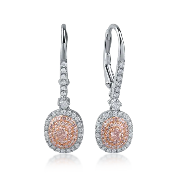 Cercei din aur alb-roz cu diamante transparente de 0.43ct si diamante roz de 0.32ct