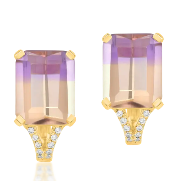 Cercei din aur galben cu ametrine octogonale de 6.29ct si diamante de 0.077ct