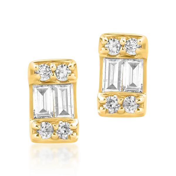 Cercei din aur galben cu diamante baguette si rotunde de 0.17ct