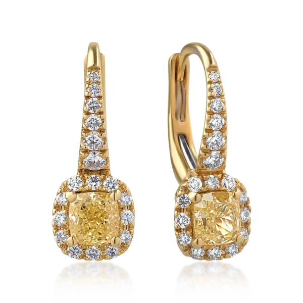 Cercei din aur galben cu diamante fancy-galbene de 1.2ct si diamante transparente de 0.52ct