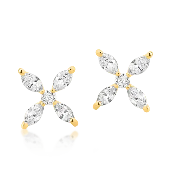 Cercei din aur galben cu diamante marquise si rotunde de 0.52ct