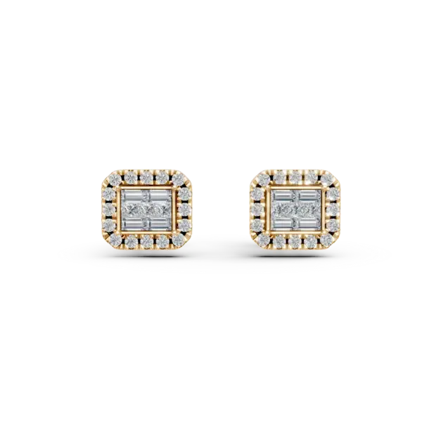 Cercei din aur galben cu diamante princess,baguette si rotunde de 0.59ct