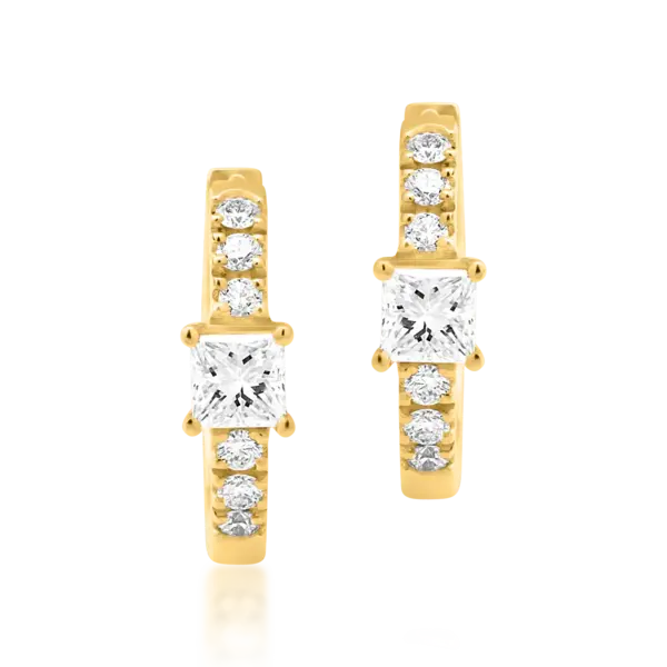 Cercei din aur galben cu diamante princess si rotunde de 0.19ct