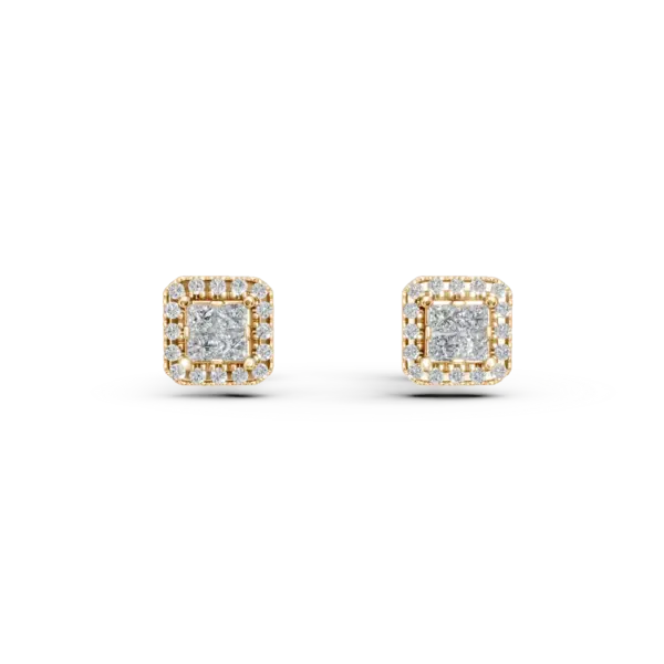 Cercei din aur galben cu diamante princess si rotunde de 0.37ct