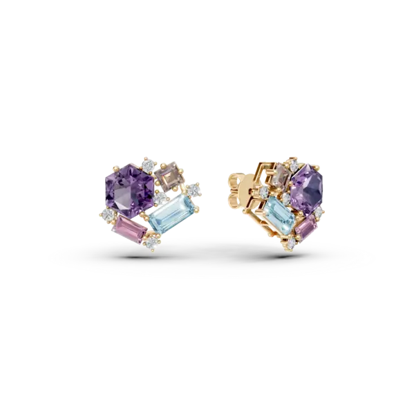 Cercei din aur galben cu pietre pretioase si semipretioase de 3.5ct