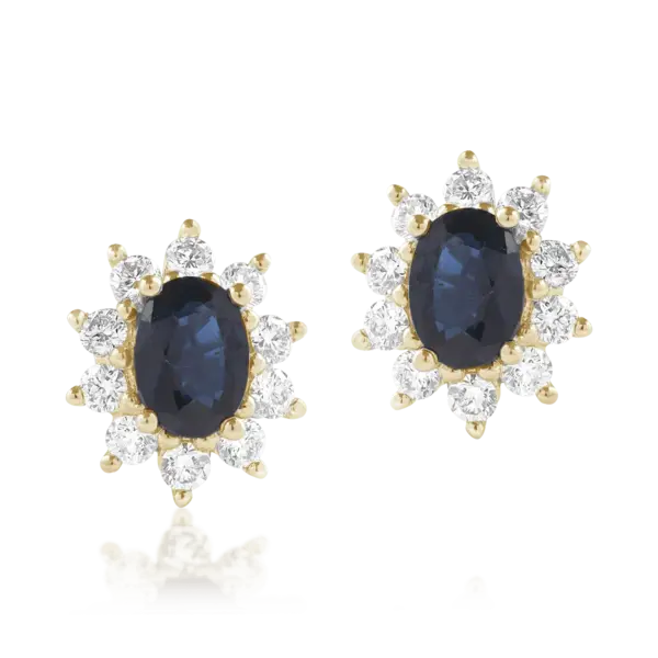 Cercei din aur galben cu safire ovale de 2ct si diamante de 0.84ct