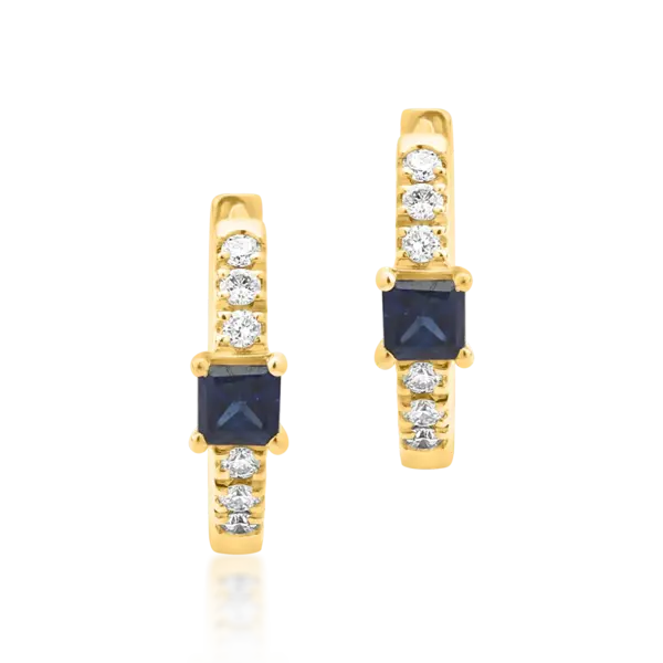 Cercei din aur galben cu safire princess de 0.15ct si diamante de 0.06ct