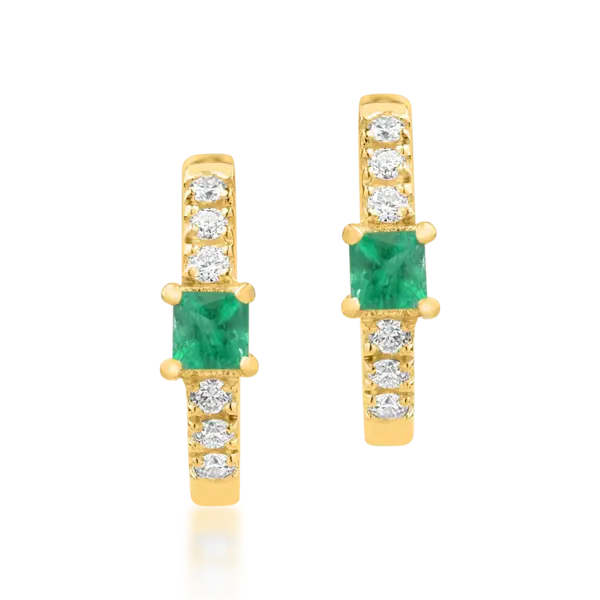 Cercei din aur galben cu smaralde princess de 0.08ct si diamante round de 0.06ct pentru copii