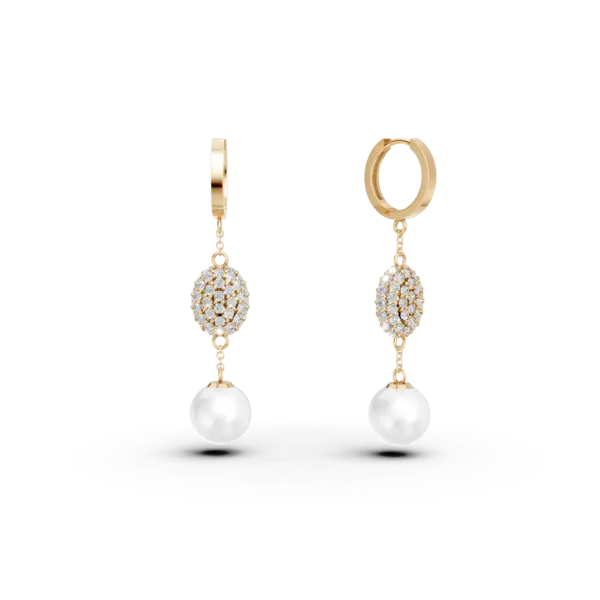 Cercei din aur galben cu zirconii si perle de cultura de 1.2ct