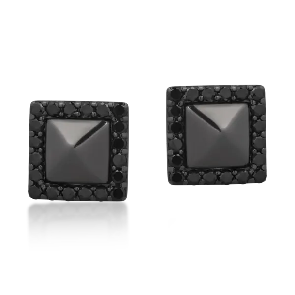 Cercei din aur negru cu diamante negre de 0.54ct si diamante transparente de 0.02ct