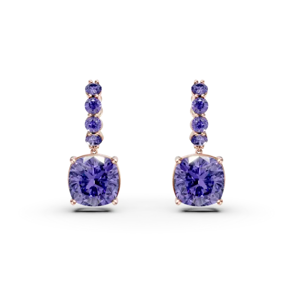Cercei din aur roz cu ametiste cushion si rotunde de 8.3ct