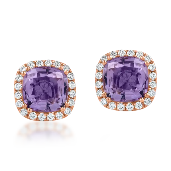Cercei din aur roz cu ametiste rectangulare de 4.8ct si diamante de 0.4ct