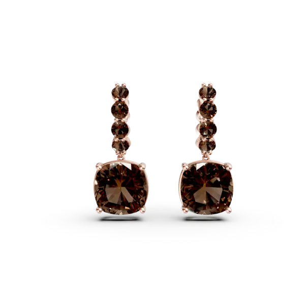 Cercei din aur roz cu cuart fumuriu cushion si rotunde de 8.75ct