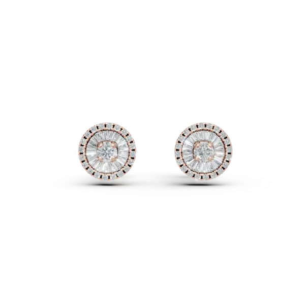 Cercei din aur roz cu diamante baguette si rotunde de 0.37ct