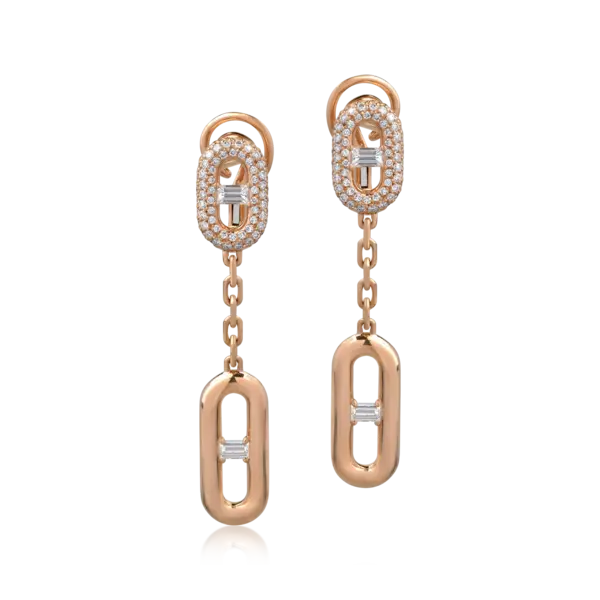 Cercei din aur roz cu diamante baguette si round de 1.4ct