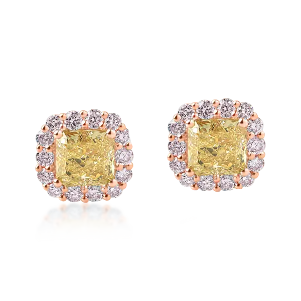 Cercei din aur roz cu diamante galbene cushion de 1.49ct si diamante roz de 0.43ct